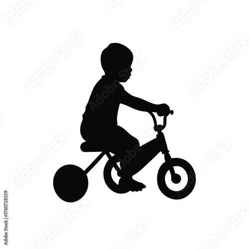Little kid enjoying tricycle ride with joyful energy in animated playful scene Vector illustration