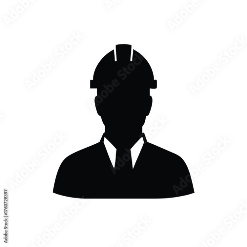 Construction worker wearing helmet working on site with dedication Vector illustration