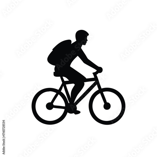Adventurous cyclist with backpack riding along trail with lively motion Vector illustration