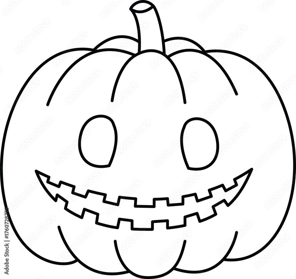 Obraz premium Cute halloween pumpkin outline clipart with smiling face and jagged teeth perfect for festive decoration and fun seasonal designs