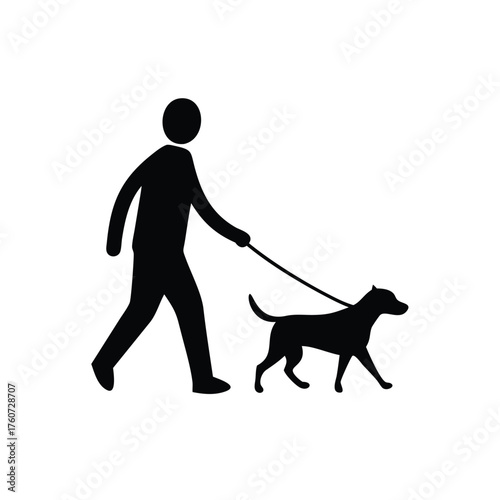 Dog walking happily with owner enjoying outdoor stroll together Vector illustration