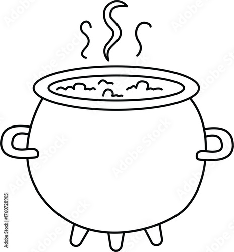 Cute halloween outline clipart of steaming cauldron with bubbling potion inside creating spooky and fun atmosphere for festive designs
