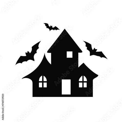 Haunted house with bats flying around in a spooky dark scene Vector illustration