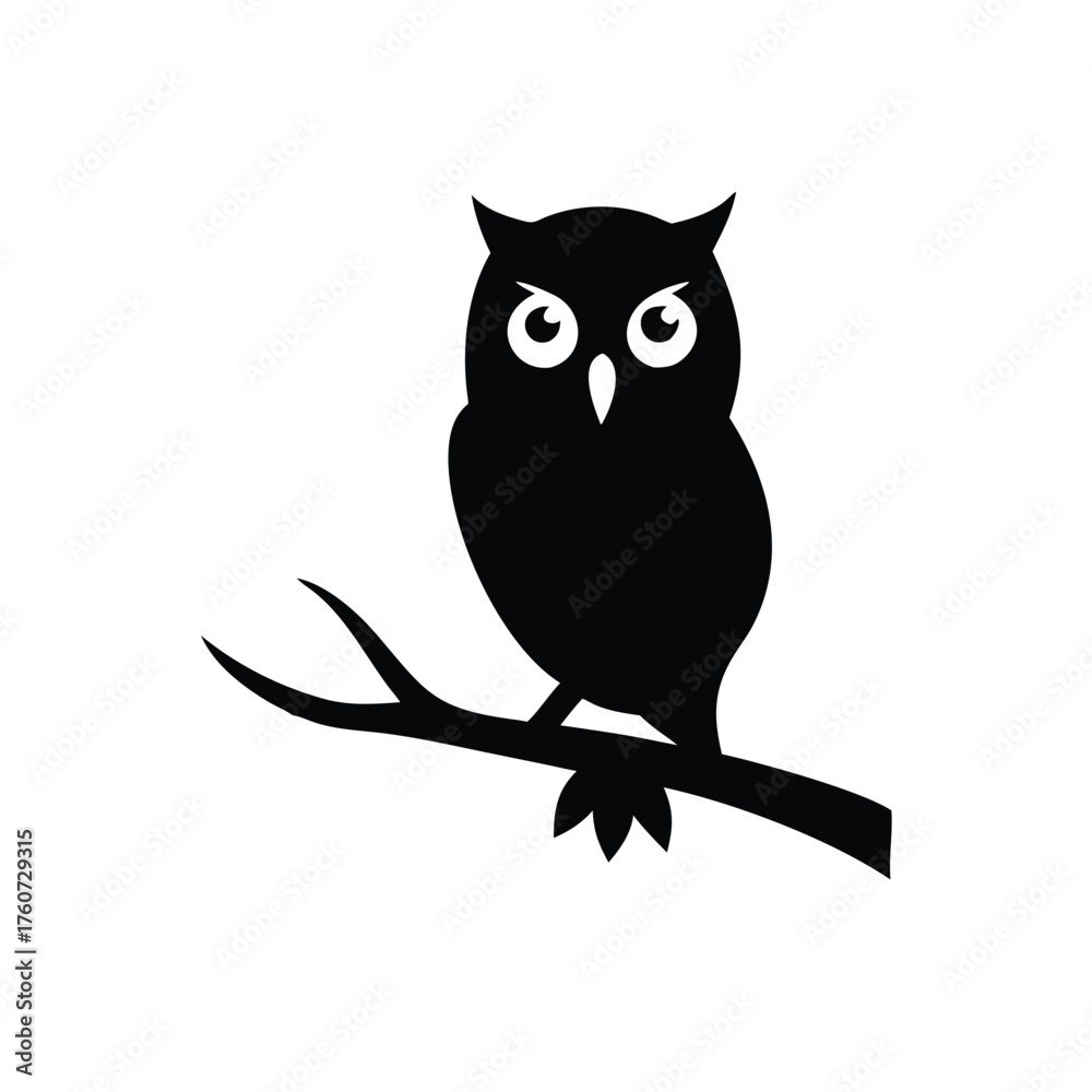 Fototapeta premium Owl perched on spooky tree branch in mysterious night setting Vector illustration