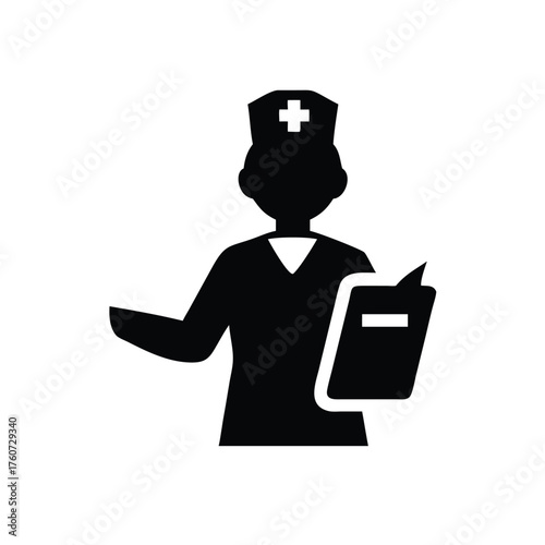 Nurse holding medical file with caring professional gesture Vector illustration