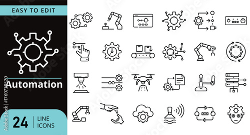 Set of automation icons representing industry and technology concepts