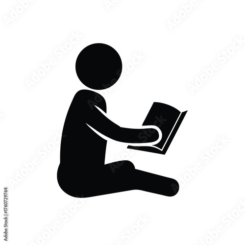 Student reading book attentively in focused study session Vector illustration