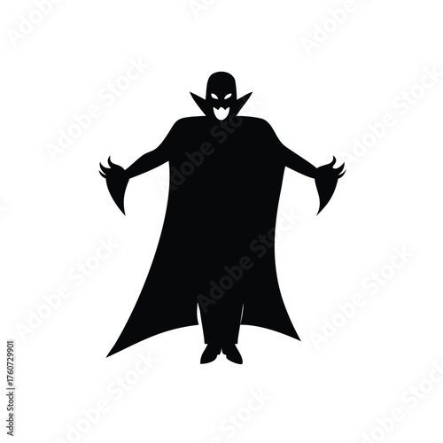 Vampire with cape and sharp fangs in spooky dramatic scene Vector illustration