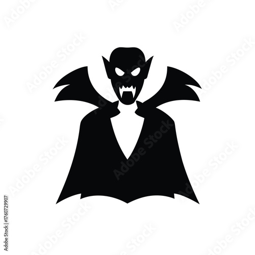 Frightening vampire with flowing cape and sharp fangs in dark setting Vector illustration