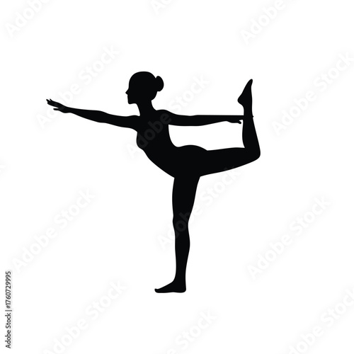 Woman practicing yoga balance pose calmly with focus and grace Vector illustration