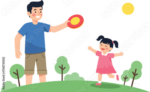 Vater und Tochter spielen im Park.