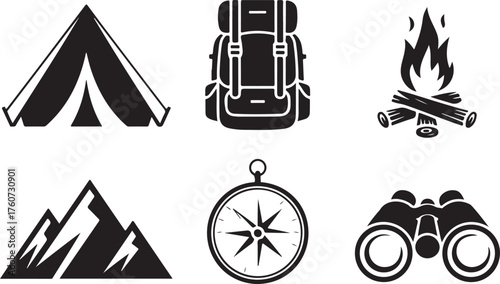 Adventure awaits with camping essentials icons set