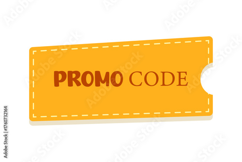 A discount coupon.  A label, a gift certificate. Marketing, discount labels.  A yellow coupon with the text promo code isolated on a white background. Vector illustration