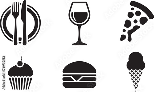 Delicious food icons for restaurant menus design