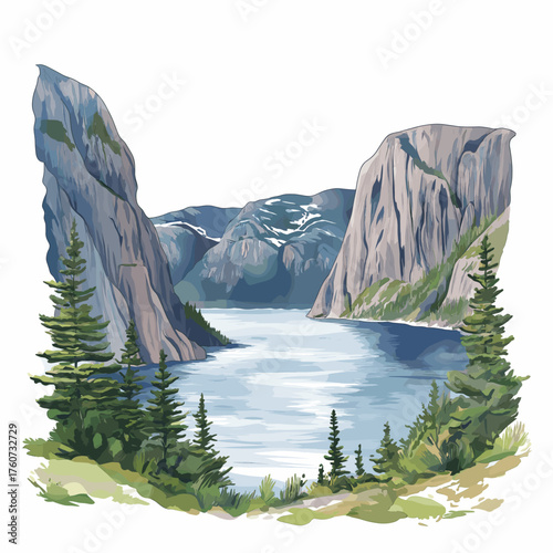 Gros Morne National Park. Gros Morne National Park hand drawn watercolor illustration