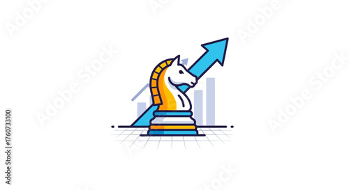 strategic growth plan with a chess knight leading positive market trend perfect for financial strategy and investment planning resources.
