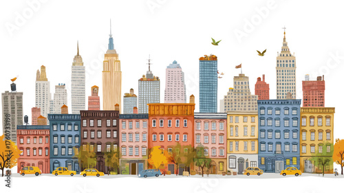 New York City. New York City hand drawn watercolor illustration