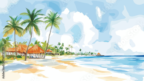 Punta Cana. Punta Cana hand drawn watercolor illustration
