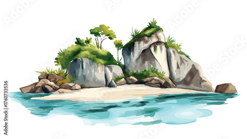 The Baths in Virgin Gorda. The Baths in Virgin Gorda hand drawn watercolor illustration