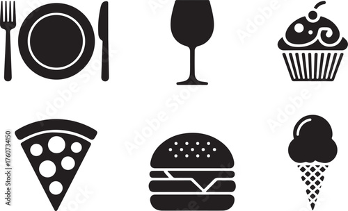 Delicious food icons for modern menu designs