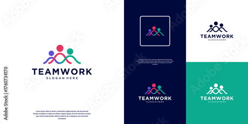 interconnected logos, symbols of teamwork, leadership, social relationships, vector graphic design.