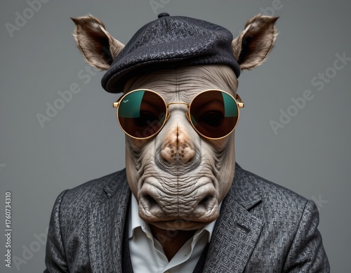 Sunglasses Beret Vest Trousers Gold Rimmed