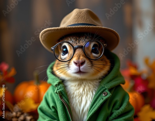 Quirky Squirrel Costume Autumn Scene