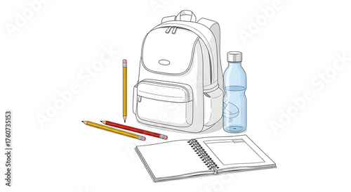 Backpack Water Bottle and School Supplies education