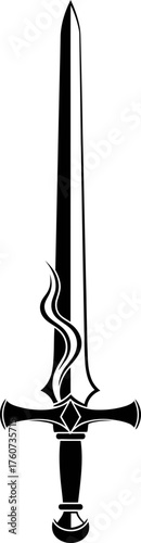 Dark fantasy sword with snake wrapping around blade concept. Mystic weapon vector illustration for tattoo, print, banner