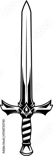 Medieval sword symbol for fantasy, history, combat, and warfare concept. Old dagger weapon vector illustration
