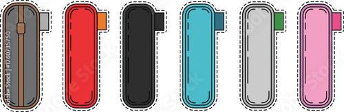 Colorful pencil case set, vertical pouch collection, fabric storage organizer, school stationery accessory, modern design, cad drawing flat vector illustration