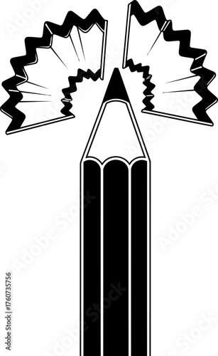 Black and white sharpened pencil with shaving icon. Education project. Creating new idea concept. Vector illustration for school, office