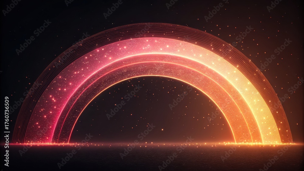 Obraz premium Vibrant neon archway of digital light particles