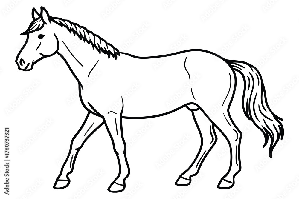 Obraz premium Horse Line Art Illustration | Farm Animal Outline Drawing Design