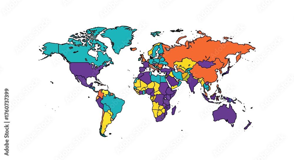 Obraz premium world map illustration showing different countries in different colors suitable for geography lesson global economy report and international affairs