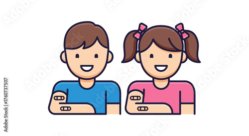 Vaccinated children with bandages on arms a symbol of child healthcare and vaccination ensuring wellness and illustrating the importance of immunization programs.