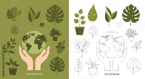 Hands Holding Earth Surrounded by Green Plants Eco-Friendly and Sustainable Living