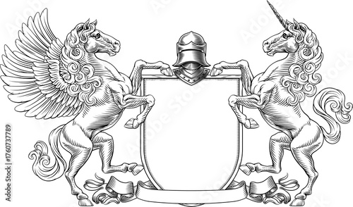 Crest Unicorn Pegasus Coat Of Arms Heraldic Shield
