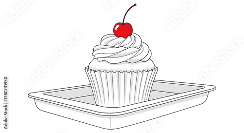 Cupcake with Cherry on a Tray image whisk