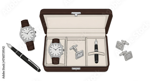 Luxury Watch and Cufflink Gift Box Set wristwatch cufflinks