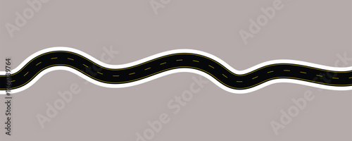 Wavy winding curves roads and horizontal path. Flat vector illustration isolated on transparent background.