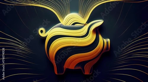Abstract Golden Lines Forming Piggy Bank – Futuristic 3D Animation Symbolizing Savings, Wealth, Financial Growth, and Digital Innovation.