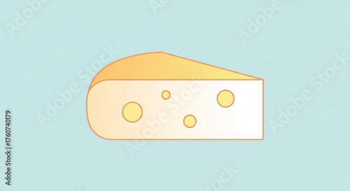 Illustration of a yellow cheese wedge with holes, a delightful and whimsical depiction of a classic dairy product on a light background