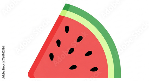 A vibrant watermelon slice, showcasing its juicy red flesh and contrasting green rind with dark seeds scattered