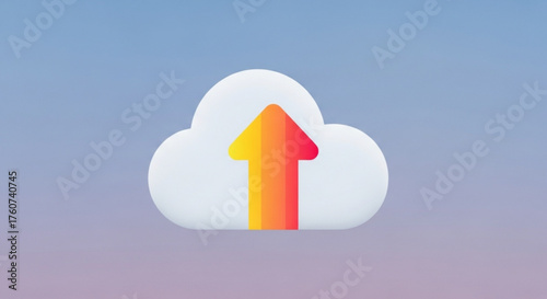 A cloud with an upward pointing arrow, symbolizing data upload or cloud storage, set against a gradient background modern and clean