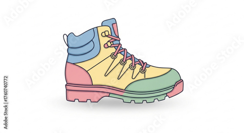A colorful hiking boot, perfect for outdoor adventures and trekking