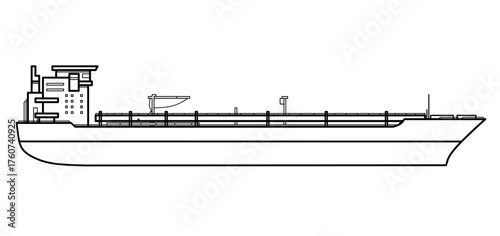 Line art illustration of an oil tanker. Maritime icon.