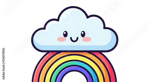 Cute cartoon cloud with rainbow, symbolizing happiness, joy, and colorful dreams in a whimsical illustration