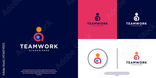 Minimalist human symbols with concepts of leadership and trust, teamwork, family, graphic design templates.