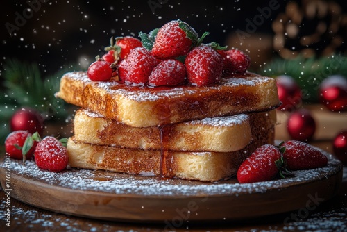 Stack of french toast with strawberries on top
